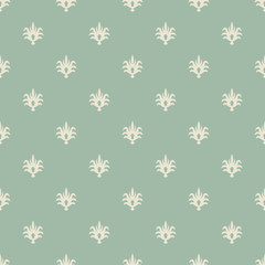 Seamless pale green and beige vintage wallpaper pattern.