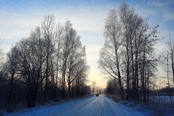 Fototapeta premium snowy road winter landscape