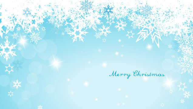 Turquoise Christmas background with snowflakes and simple Merry