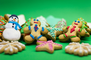 Fototapeta na wymiar New Year, gingerbread men, christmas tree, stars, snowman
