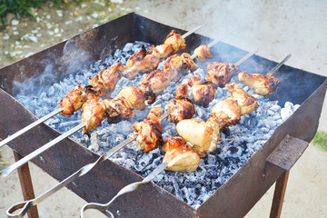 Azerbaijani chicken kebab on coals