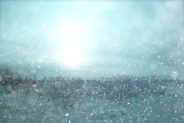 Winter background blurred snow field landscape