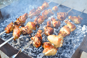 Azerbaijani chicken kebab on coals