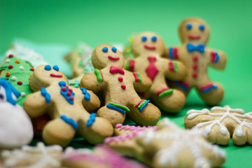 Fototapeta na wymiar New Year, gingerbread men, christmas tree, stars, snowman