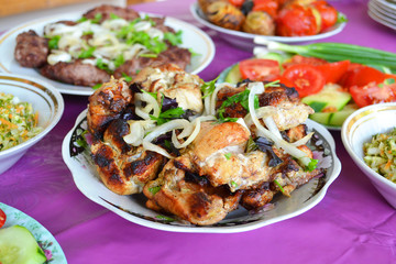 Azerbaijani chicken kebab on a plate