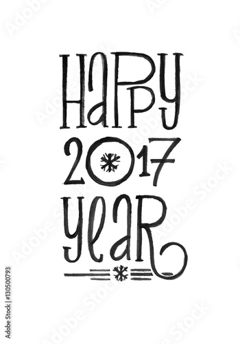 &quot;Happy New Year Retro Vector Poster. Black and White Monochrome Design. Ink Hand Drawn