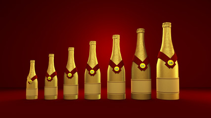 A number of different sized bottles of champagne
