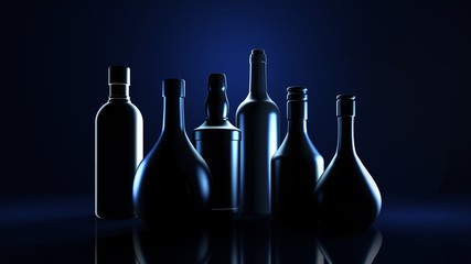 Stylish black background with bottles of hard liquor luxury for