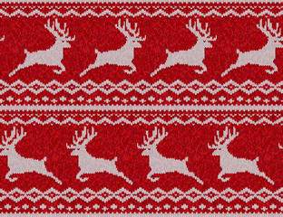 Red knitted sweater with deer seamless pattern