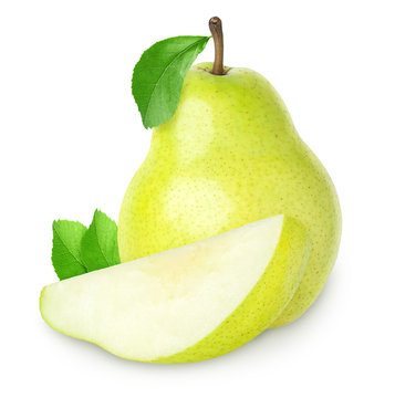 Pear with a cut isolated on white, clipping path 