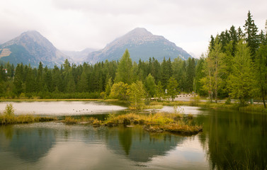 Fototapeta na wymiar A beautiful mountain lake landscape in Tatry, Slovakia