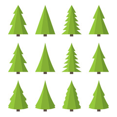 Obraz premium Christmas Tree Icon Set. Flat Style Vector