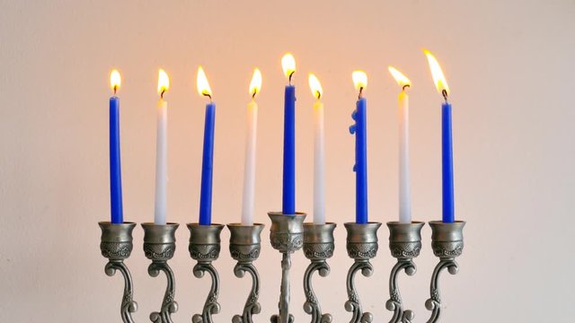 Jewish Menorah Hanukkah candles burning