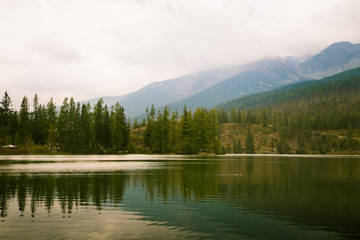 Fototapeta na wymiar A beautiful mountain lake landscape in Tatry, Slovakia