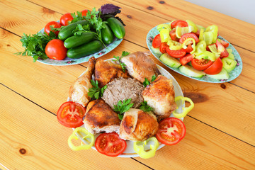 Azerbaijani  chicken Lavangi (roast chicken stuffed with nuts)