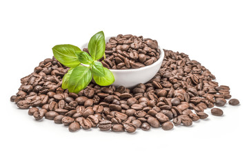 Closeup of coffee beans on a white background. Clipping path