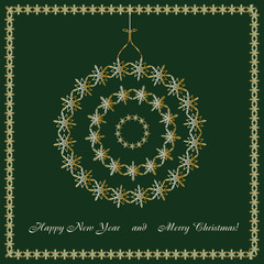 The pattern of snowflakes on a green background