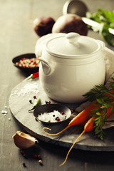 Cooking pot and vegetables for making vegetable soup