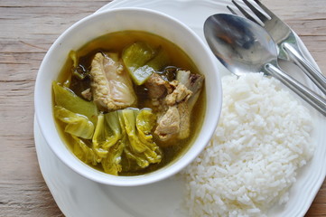 boiled pickled cabbage and pork ribs soup eat couple with rice