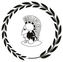 Hand drawn decorative logo with head of the ancient Greek warrior