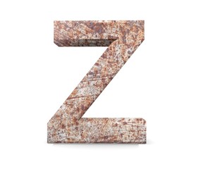 3D decorative Letter from an old rusty metal Alphabet, capital letter Z