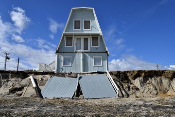 Beach erosion and damage caused by hurricane Matthew hitting along the east coast of Florida, USA.