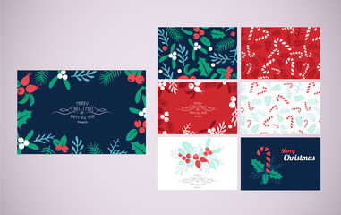 Vintage Merry Christmas And Happy New Year background set.