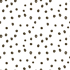 Vector doodle pattern with dots, made of brush stroke. Black and white seamless background.
