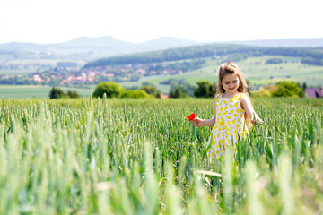 Happy childhood in the countryside. Wheat field.