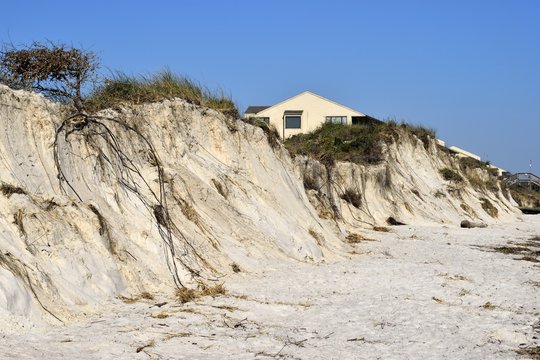 Beach erosion caused by hurricane Matthew hitting along the east coast of Florida, USA