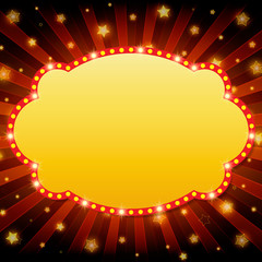Shining retro light banner on red background