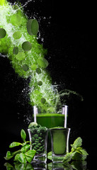 Young barley and chlorella spirulina.