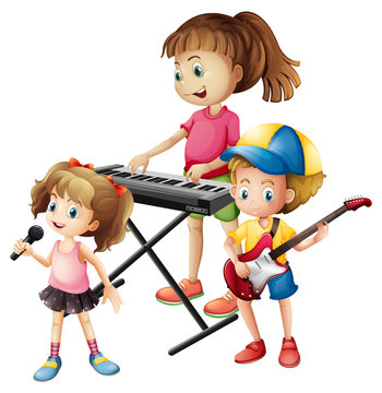 Children playing musical instrument together
