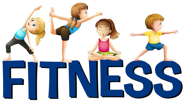 Word fitness with people doing yoga