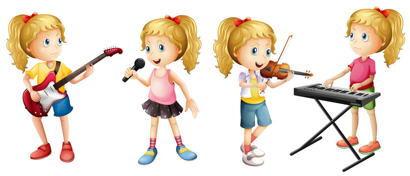 Four girls playing musical instruments