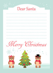 Obraz na płótnie Canvas christmas postcard to santa with cartoon bears