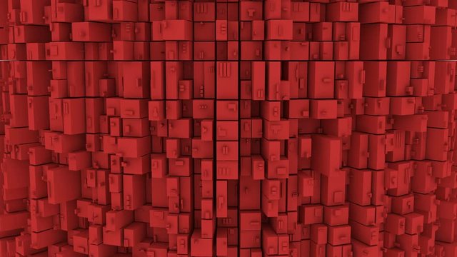 4k Seamless looping animation of 3D red boxes