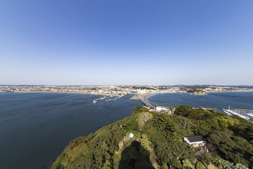View of Enoshima Island From the Observation Deck at Samuel cocking garden - Kamakura, Japan