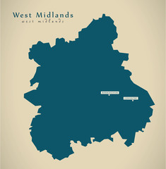 Modern Map - West Midlands UK England Illustration