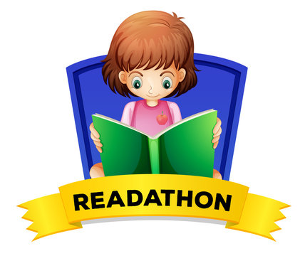 Wordcard for readathon with girl reading book