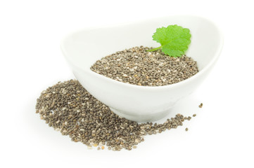Superfood chia seeds on a white background clipping path