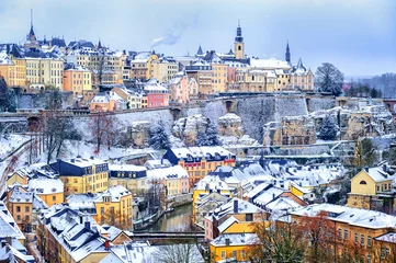 Foto auf Glas Luxembourg city snow white in winter, Europe © Boris Stroujko