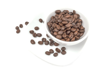 Closeup of coffee beans isolated on a white background cutout
