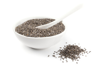 Pile of chia seeds on a white background clipping path