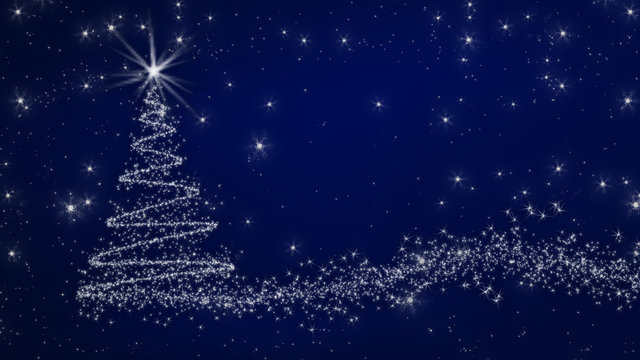 sparkling Christmas tree from stars on a blue background