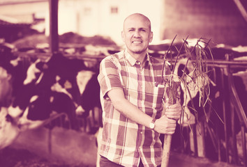 Obraz premium worker collecting grass