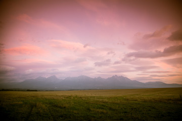 Fototapeta na wymiar A beautiful Slovakian landscape with Tatra mountains in background