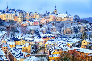 Tuinposter Luxembourg city snow white in winter, Europe © Boris Stroujko