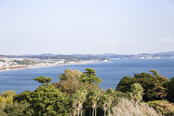 View of Enoshima Island From the Observation Deck at Samuel cocking garden - Kamakura, Japan