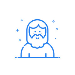 Vector illustration of blue icon in flat line style. Linear cute and smiling hipser man with beard. Graphic design concept of avatar use in Web Project and Applications Outline isolated object.